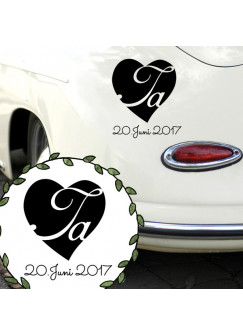 Autoaufkleber Autotattoo Hochzeit Ja mit Herz und Datum Hochzeitstag M2148