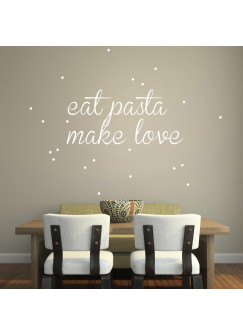 Wandtattoo Spruch „eat pasta make love" mit Punkten M871