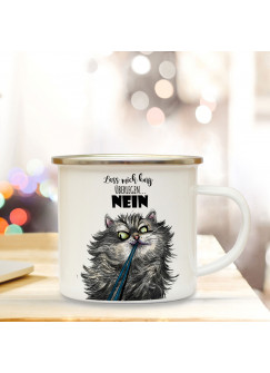 Emaille Becher Camping Tasse mit Katze & Spruch ...NEIN Kaffeetasse Geschenk Kaffeebecher eb100