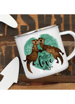 Emaille Tasse Becher mit Otter Kaffeebecher & Spruch I'm otterly in love with you eb14