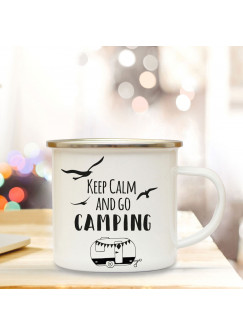 Emaille Becher Camping Tasse Wohnwagen Camper & Spruch Motto keep calm and go camping Kaffeetasse Zitat Geschenk eb140