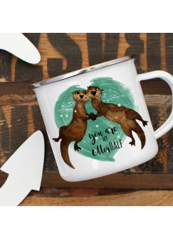 Emaille Tasse Becher mit Otter Kaffeebecher & Spruch "you are my otter half" eb15