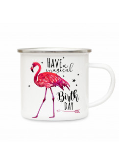 Emaille Becher Camping Tasse Flamingo Sterne & Spruch have a magical birthday Kaffeetasse Geschenk eb177