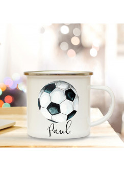 Emaille Becher Camping Tasse Fußball Kaffeetasse Geschenk für Fußballer & Fußballerin mit Name Wunschname eb198