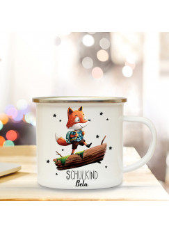 Emaillebecher Fuchs Campingbecher Kaffeebecher mit Spruch "Schulkind" eb207