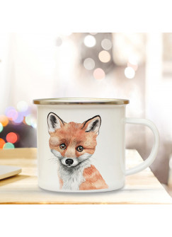 Emaillebecher mit Fuchs Motiv Campingtasse Fuchstasse Becher Kaffeetasse Geschenk eb215