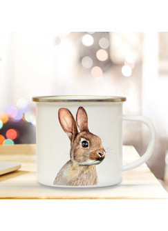 Emaillebecher mit Hase Motiv Campingtasse Hasentasse Becher Kaffeetasse Geschenk eb216