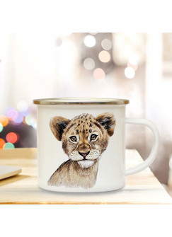 Emaillebecher mit Löwe Motiv Campingtasse Löwentasse Becher Löwentasse Kaffeetasse Geschenk eb218