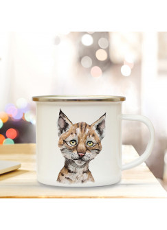 Emaillebecher mit Luchs Motiv Campingtasse Luchsntasse Becher Luchsntasse Kaffeetasse Geschenk eb219