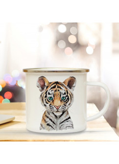 Emaillebecher mit Tiger Motiv Campingtasse Tigertasse Becher Tigerbecher Kaffeetasse Geschenk eb220