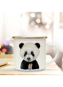 Emaillebecher mit Panda Motiv Campingtasse Pandatasse Becher Pandabecher Kaffeetasse Geschenk eb221