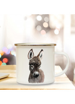 Emaillebecher mit Esel Motiv Campingtasse Eseltasse Becher Eselbecher Kaffeetasse Geschenk eb223