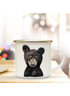 Emaillebecher mit Bär Braunbär Motiv Campingtasse Bärchentasse Becher Bärenbecher Kaffeetasse Geschenk eb226