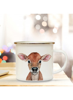 Emaillebecher mit Kalb Kälbchen Motiv Campingtasse Becher Kaffeebecher Kaffeetasse Geschenk eb227