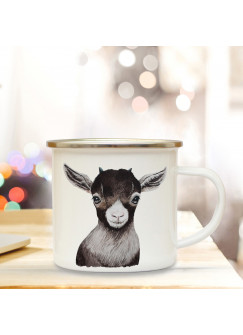 Emaillebecher mit Zicklein Geißlein Motiv Campingtasse Zickleintasse Becher Kaffeetasse Geschenk eb228