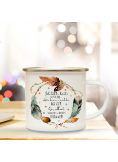 Emaillebecher Federkranz & Motto Ich hatte heute so viel vor... Campingtasse mit Spruch Kaffeetasse Geschenk eb240