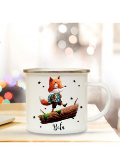 Emaillebecher mit Fuchs & Name Wunschname Campingtasse mit Füchschen Kaffeetasse Geschenk eb248