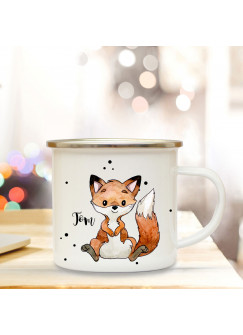 Emaillebecher mit Fuchs & Name Wunschname Campingtasse mit Füchschen Kaffeetasse Geschenk eb251