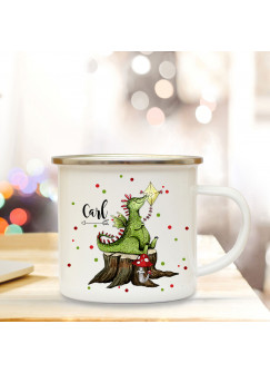 Emaillebecher mit Drache Drachen & Name Wunschname Campingtasse mit Punkte Kaffeetasse Geschenk eb252