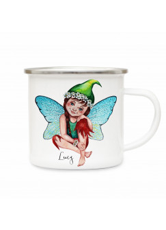 Emaillebecher mit Elfe Fee & Name Wunschname Campingtasse Elfen Kaffeetasse Geschenk eb261