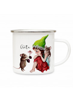 Emaillebecher mit Elfe Fee Maus Mäuse & Name Wunschname Campingtasse Geschenk eb264