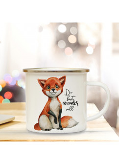 Emaille Becher Camping Tasse Fuchs mit Spruch Du bist wundervoll Kaffeetasse Geschenk eb282