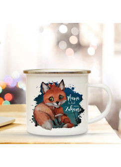 Emaille Becher Camping Tasse Fuchs Fuchsmama mit Junges & Spruch Mama mein Zuhause Kaffeetasse Geschenk Spruchbecher eb306