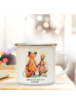 Emaille Tasse mit Fuchs & Hase Kaffeebecher Camping Becher Paar Pärchen mit Motto Spruch Liebe muss nicht perfekt sein eb31