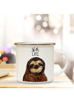 Emaille Tasse Becher mit Faultier Kaffeebecher Camping Becher mit Motto Spruch sloth life eb32