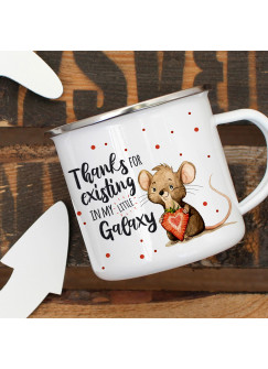 Emaille Becher Camping Tasse Maus Mäuschen Herzbeere Spruch Thanks for existing... Kaffeetasse Geschenk Spruchbecher eb325