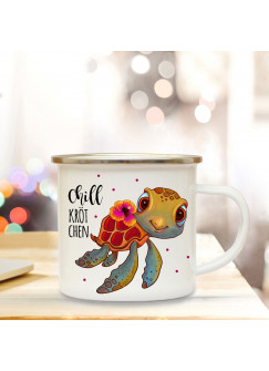 Emaille Tasse Becher mit Schildkröte Chillkrötchen Kaffeebecher Camping Becher Chillkröte eb33