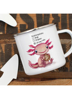 Emaille Becher Camping Tasse Motiv Axolotl Spruch Beziehungsstatus: ich mag Kekse Kaffeetasse Geschenk Spruchbecher eb333