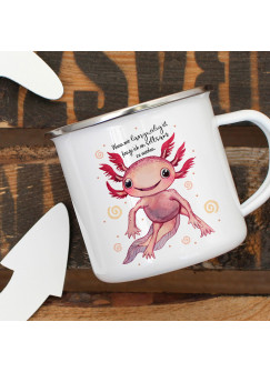 Emaille Becher Camping Tasse Motiv Axolotl Spruch Wenn mir langweilig ist,... Kaffeetasse Geschenk Spruchbecher eb335