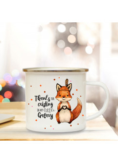 Emaille Becher Camping Tasse Motiv Fuchs Indianerfuchs Spruch Thanks for existing... Kaffeetasse Geschenk Spruchbecher eb352