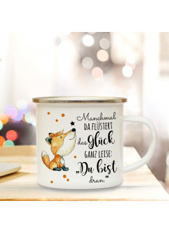 Emaille Tasse Becher mit Fuchs Kaffeebecher Camping Becher mit Spruch Motto ...Glück... eb38