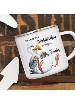 Emaille Becher Camping Tasse Möwe Vogel Spruch Ein Leben ohne Fischbrötchen Kaffeetasse Geschenk Spruchbecher eb382