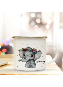 Emaillebecher Becher Tasse Camping Elefant indisch & Wunschname Name Kaffeetasse Geschenk eb397