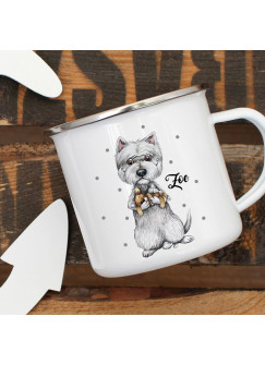 Emaillebecher Becher Tasse Camping Cesar Hund Hündchen & Wunschname Name Kaffeetasse Geschenk eb400