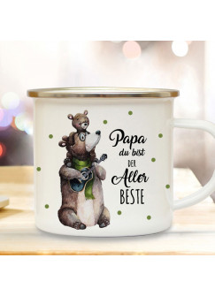 Emaille Becher Camping Tasse Bär Bärenpapa Papa mit Junges & Spruch Papa du bist der Allerbeste Kaffeetasse Geschenk eb432