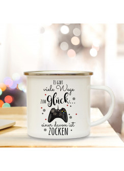 Emaille Becher Camping Tasse mit Controller Controllpad Spruch viele Wege zum Glück... Kaffeetasse Geschenk Kaffeebecher eb445