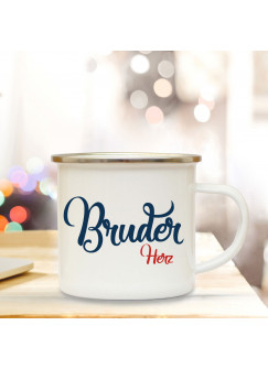 Emaille Tasse Becher mit Spruch Bruderherz Kaffeebecher Camping Becher mit Zitat Motto eb47