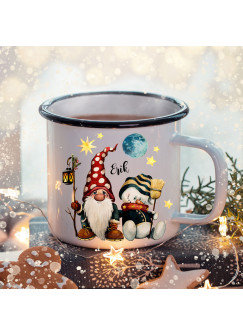 Emaille Becher Camping Tasse Winter Zwerg Schneenmann & Name Wunschname Kaffeetasse Weihnachten Geschenk Weihnachtsmotiv eb474