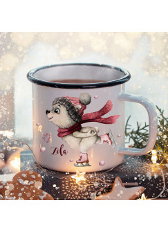 Emaille Becher Camping Tasse Winter Eisbär & Name Wunschname Kaffeetasse Weihnachten Geschenk Weihnachtsmotiv eb476