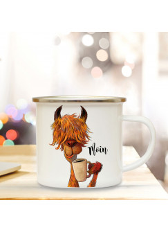 Emaille Tasse Becher mit NO Drama Lama Kaffeebecher Campin Becher & Spruch MOIN eb48