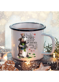 Emaille Becher Camping Tasse mit Papa Bär Kind & Spruch Papa mein größter Held Kaffeetasse Kaffeebecher Geschenk eb486