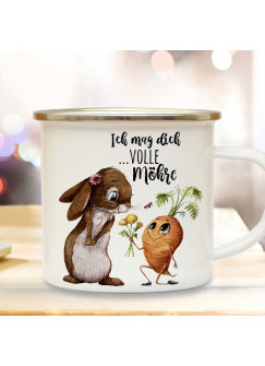 Emaille Becher Camping Tasse mit Hase Häschen mit Karotte & Spruch Ich mag dich volle Möhre Kaffeetasse Geschenk Kaffeebecher eb499