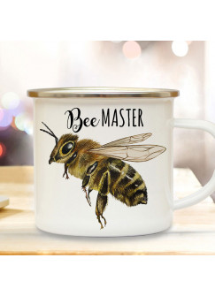 Emaille Becher Camping Tasse Biene Bienchen Spruch Bee Master Kaffeetasse Geschenk Kaffeebecher eb507