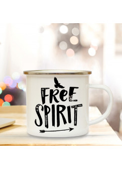 Emaille Tasse Becher mit Vogel & Spruch Kaffeebecher Camping Becher mit Motto Vogel Spruch free spirit eb54