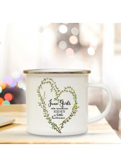 Emaille Tasse Becher mit Herz & Spruch Kaffeebecher Camping Becher mit Motto june girls are sunshine eb55