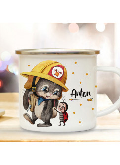 Emaillebecher Becher Tasse Camping Feuerwehr Häschen Hase & Wunschname Name Kaffeetasse Geschenk eb557